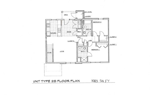 Floor plan for 2 beds, 2 baths, 1083 sqft